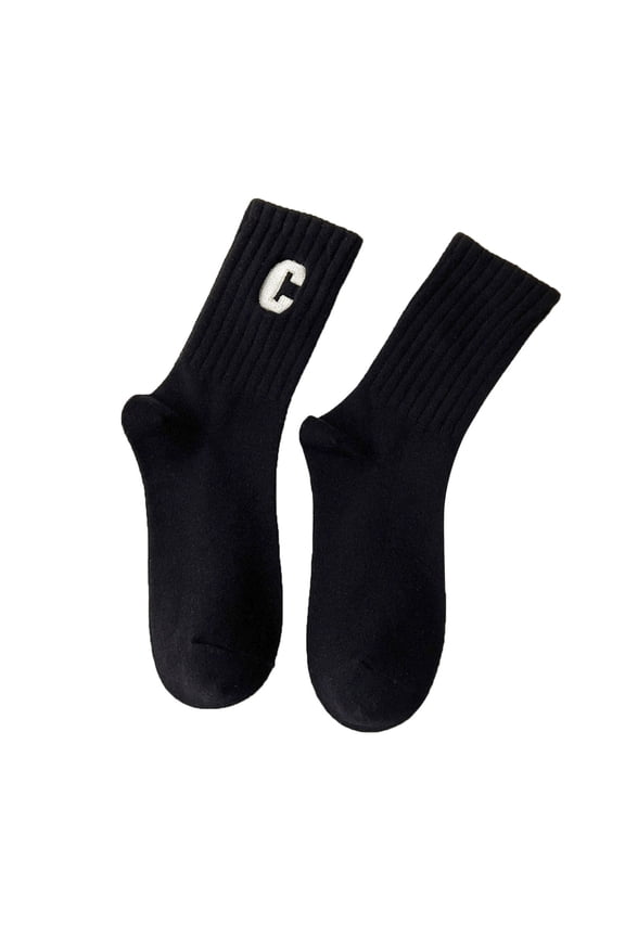 Women's Combed Cotton Embroidered Letter Sports Socks, College Style, Comfortable with Mesh Ventilation, Machine Wash Cold