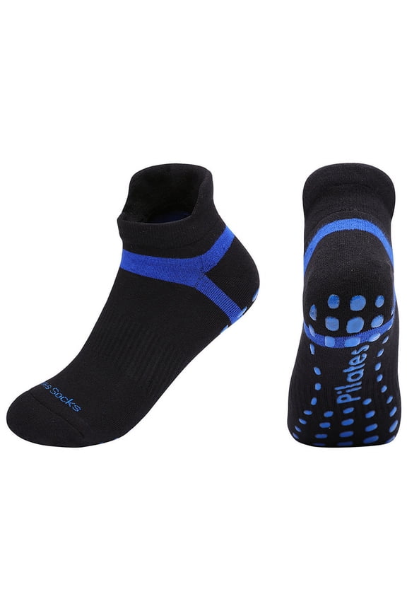 Women's Combed Terry Pilates Socks - Non-Slip, Suitable for Studio Training/Trampoline/Fitness/Yoga, Blue, Size L (40-44)