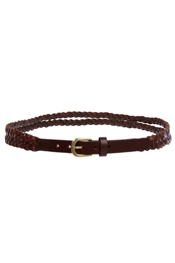Women's Double Braided Skinny Leather Belt