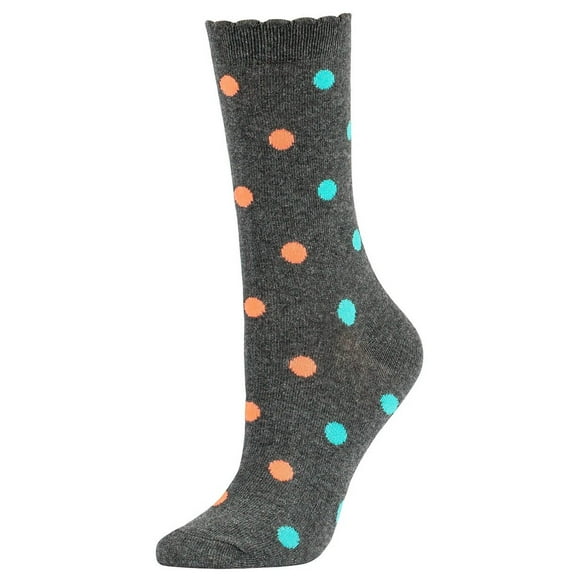 Women's Comfort Cotton Crew Socks, Polka Dots Charcoal, 1 Pair