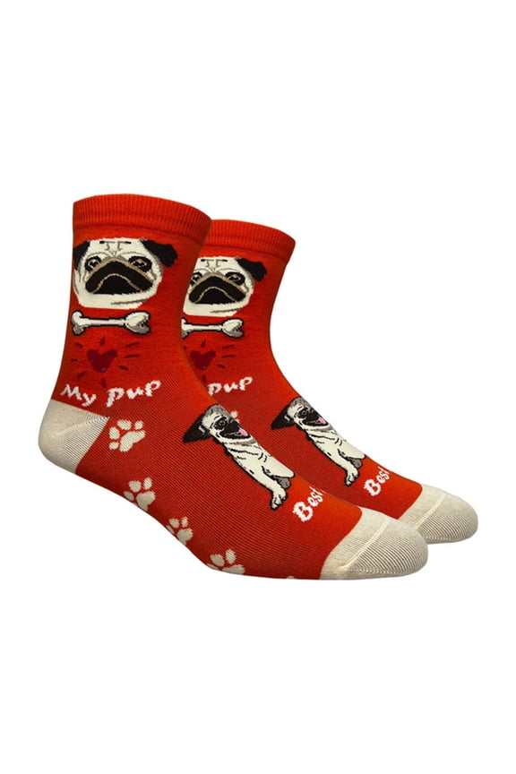 Women's Comfort Cotton Cute Animal Dog Novelty Socks - Pug, 1 Pair