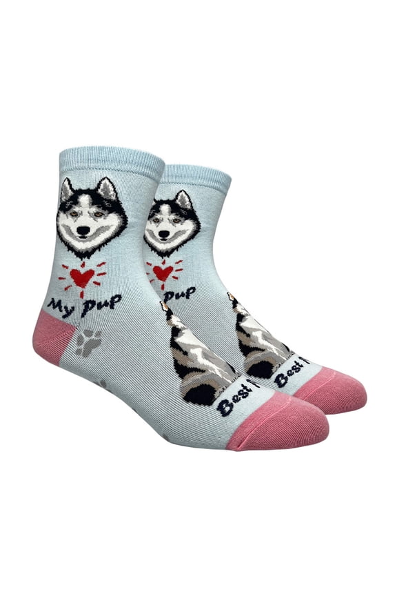 Women's Comfort Cotton Cute Animal Dog Novelty Socks - Siberian Husky, 1 Pair