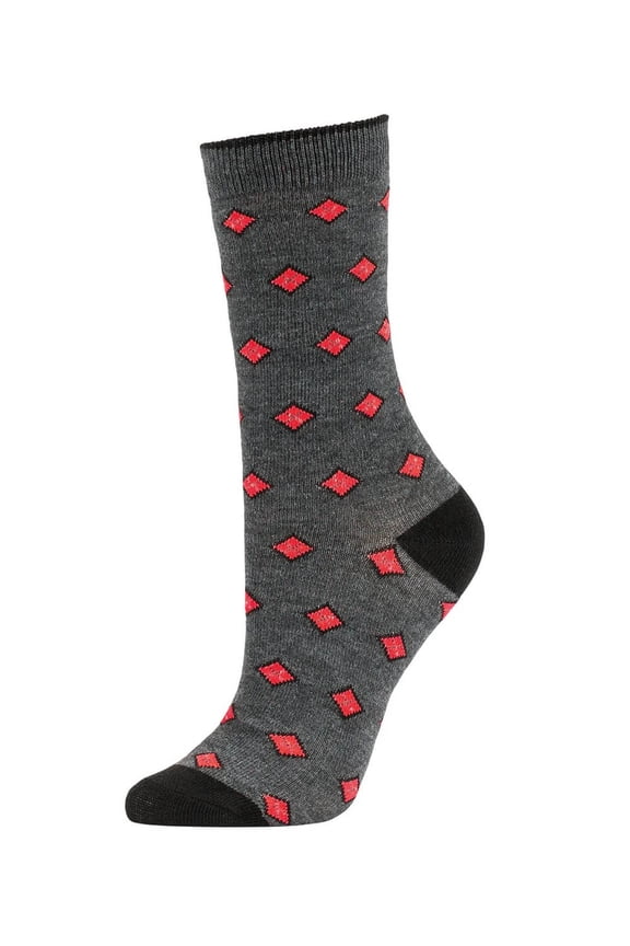 Women's Comfort Crew Socks, Charcoal & Small Checkered, 1 Pair