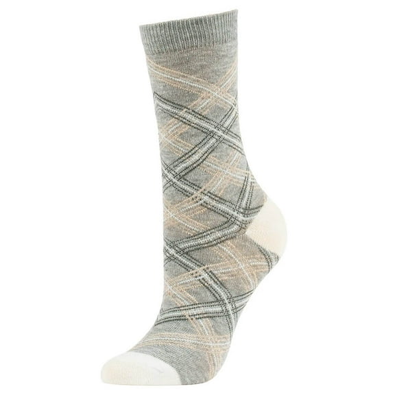 Women's Comfort Crew Socks, Light Gray & Plaid, 1 Pair