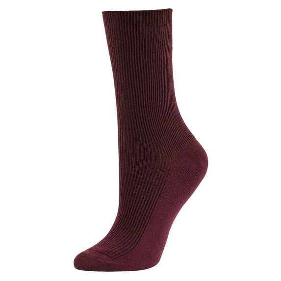 Women's Comfort Crew Socks, Wine Rib, 1 Pair