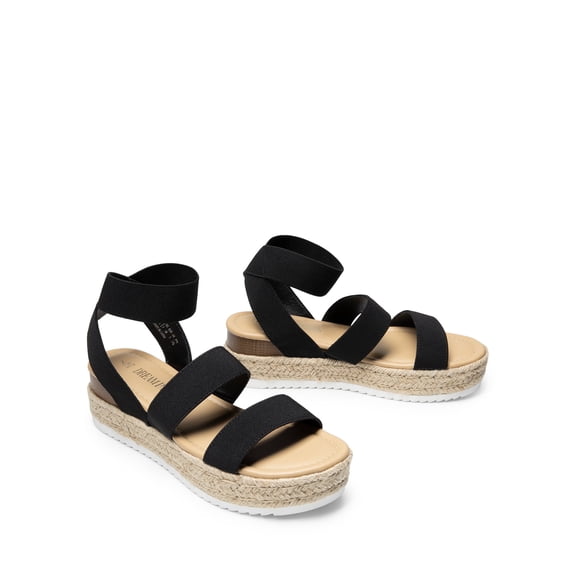 Women's Comfort Elastic Ankle Strap Shoes Espadrilles Wedge Sandals BLACK US size 9.5