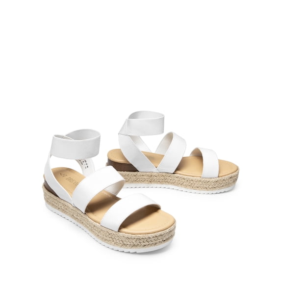 Women's Comfort Elastic Ankle Strap Shoes Espadrilles Wedge Sandals WHITE US size 10