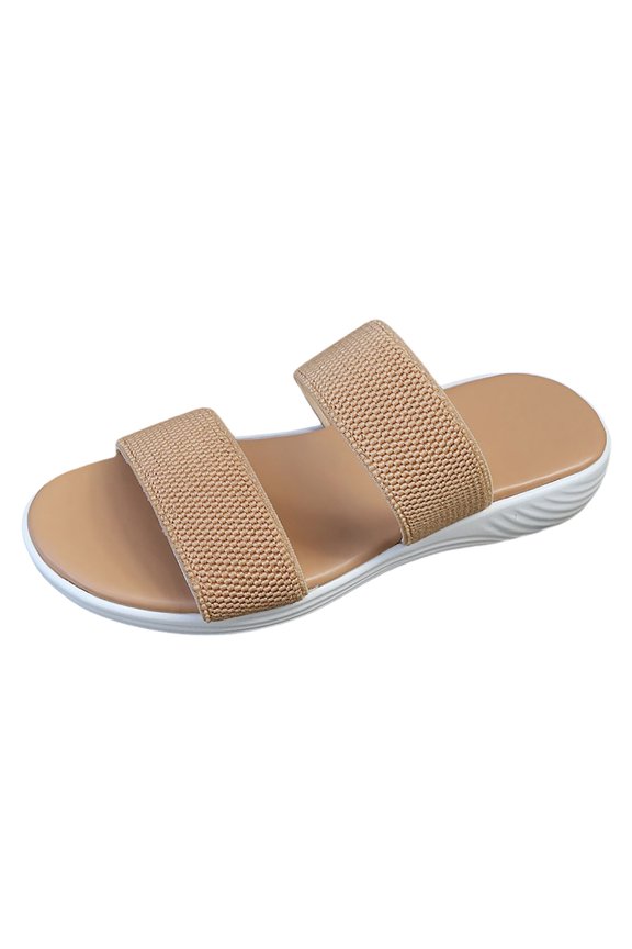 Women's Comfort Flat Sandals Double Buckle Straps Flat Slides