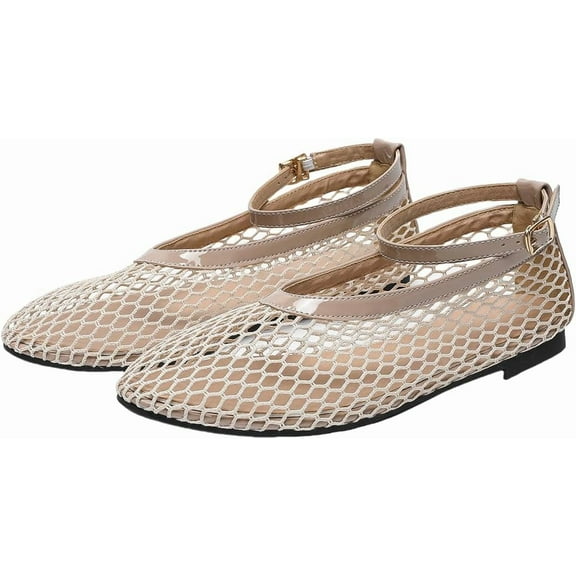 Women's Comfort Flats - Breathable Netting Dress Shoes with Adjustable Strap, Office & Casual Wear