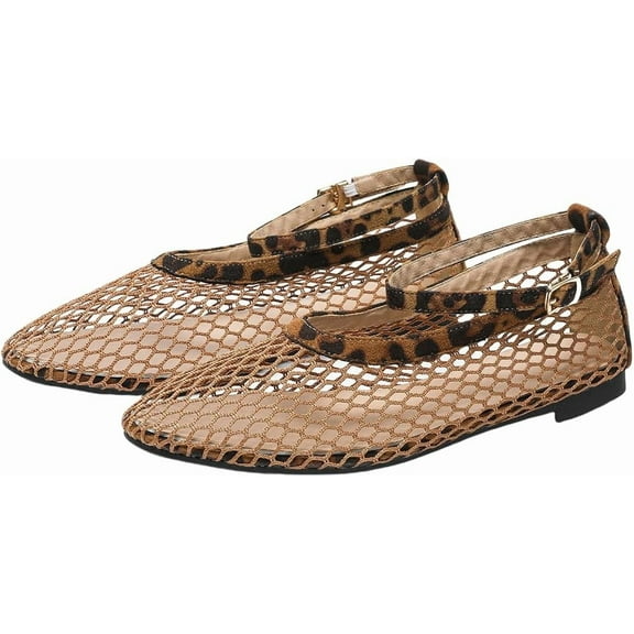 Women's Comfort Flats - Breathable Netting Dress Shoes with Adjustable Strap, Office & Casual Wear