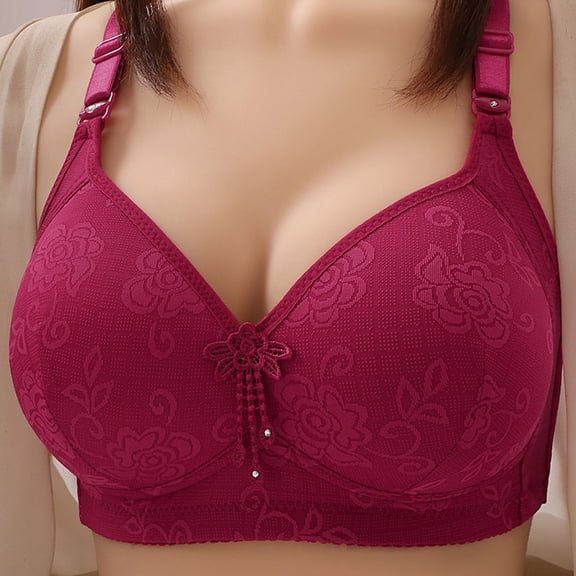 Women's Comfort Front Close Cotton Sports Bra - Women's Non Steel Ring Style Printed Gathered Middle Button Breathable Underwear Daily Bra - Wine