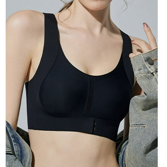 Women's Comfort Front Closure Back Support Full Coverage Non Padded Wirefree Everyday Bra Sports Bra for Women Cross Strappy Bras Seamless High Impact Yoga Exercise Athletic Bras