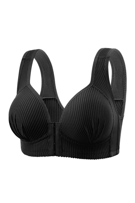 Women's Comfort Front Closure Thin Bra - Solid Color Large Size Elastic Underwear for Casual Daily Life Black 46