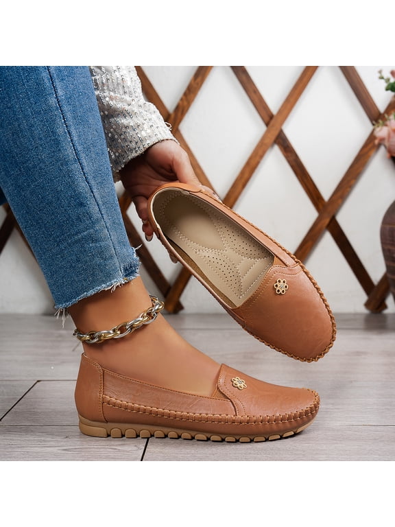 Women's Comfort Lightweight Faux Leather Slip On Loafers, Casual Anti Slip Walking Flats For Daily Wear
