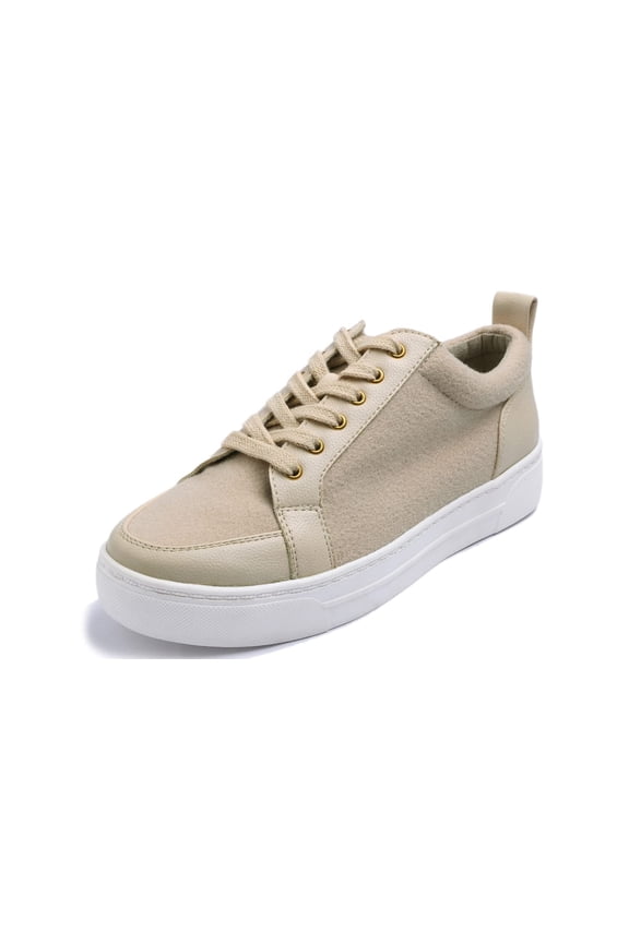 Women's Comfort Lightweight Platform Walking Shoes Beige Faux PU Size 6.5 M US