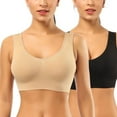 thumbnail image 1 of Women's Comfort Medium Support Pullover Wireless T-Shirt Bra,Seamless Wire-Fre Shirred Front Sport Bra With Removable Pads,2-Pack, 1 of 6