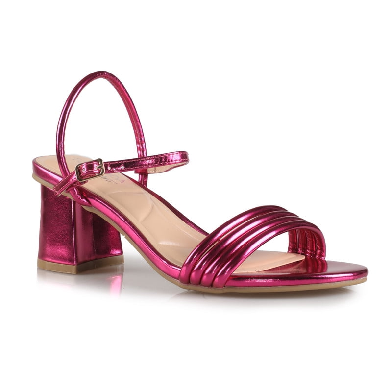 Women's Comfort Memory Foam Metallic Fuchsia Evening Party Heeled Sandals