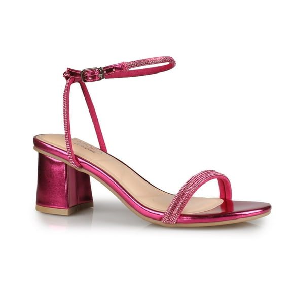 Women's Comfort Memory Foam Rhinestones Strap Metallic Fuchsia Evening Party Heeled Sandals