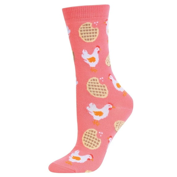 Women's Comfort Novelty Crew Socks, Chicken Waffle, 1 Pair