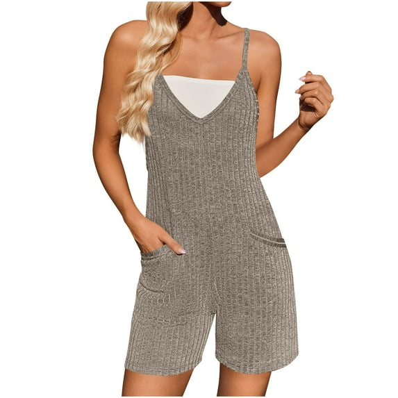 Women's Comfort Sleeveless Romper - Racerback Cotton Jumpsuit with Pockets, Loose Beach Shorts Overalls for Vacation (Breathable & Stretchy)