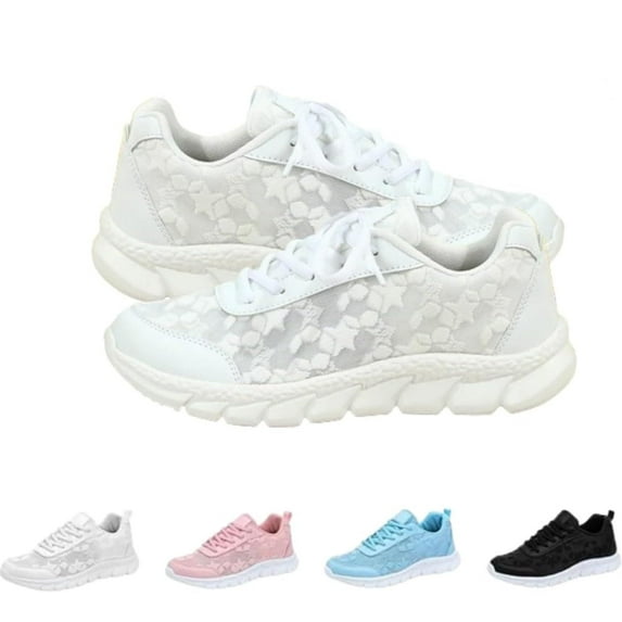 Women's Comfort Sneakers: With Lace-Print Mesh , Breathable Soft Sole for Sports shoes