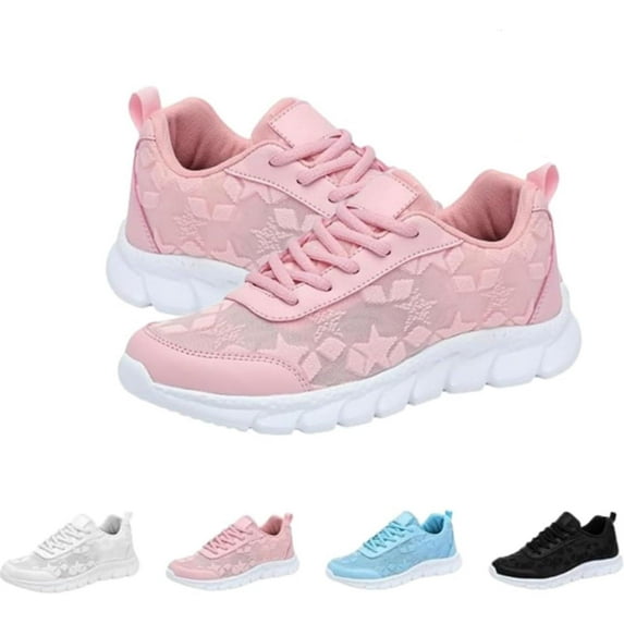 Women's Comfort Sneakers: With Lace-Print Mesh , Breathable Soft Sole for Sports shoes