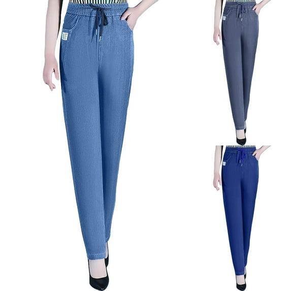 Women's Comfort Stretch High Waist Jeans Relaxed Fit Vintage Inspired Denim Pants for Everyday Casual Wear