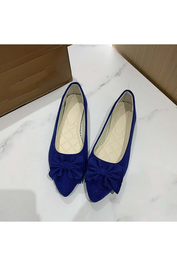 Women's Comfort Walking Boat Shoes Casual Flats Pointed Toe Slip On Ballet Flats Light Weight Loafers Faux Suede Dress Shoes Blue 4.5