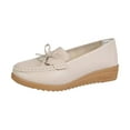 thumbnail image 1 of Women's Comfort Walking Boat Shoes Leather Loafers Casual Slip-On Clearance Teen Girls Shoes Slip-On Comfort Fashion Comfortable For Walking Flat Shoes Beige 8.5, 1 of 7