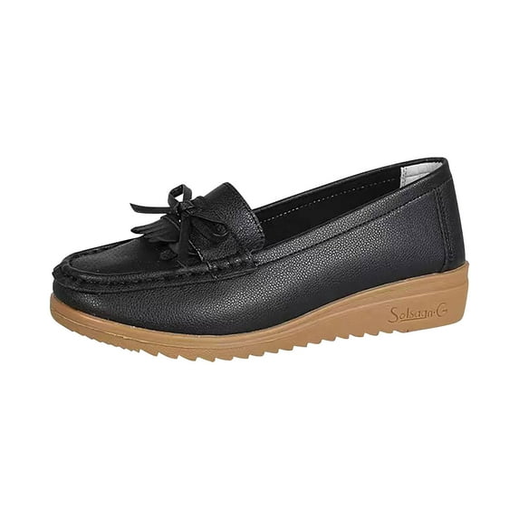 Women's Comfort Walking Boat Shoes Leather Loafers Casual Slip-On Clearance Teen Girls Shoes Slip-On Comfort Fashion Comfortable For Walking Flat Shoes Black 4.5