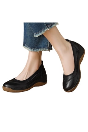 Women’s Comfort Walking Shoes Slip On Round Toe Low Wedge Casual Work Flats