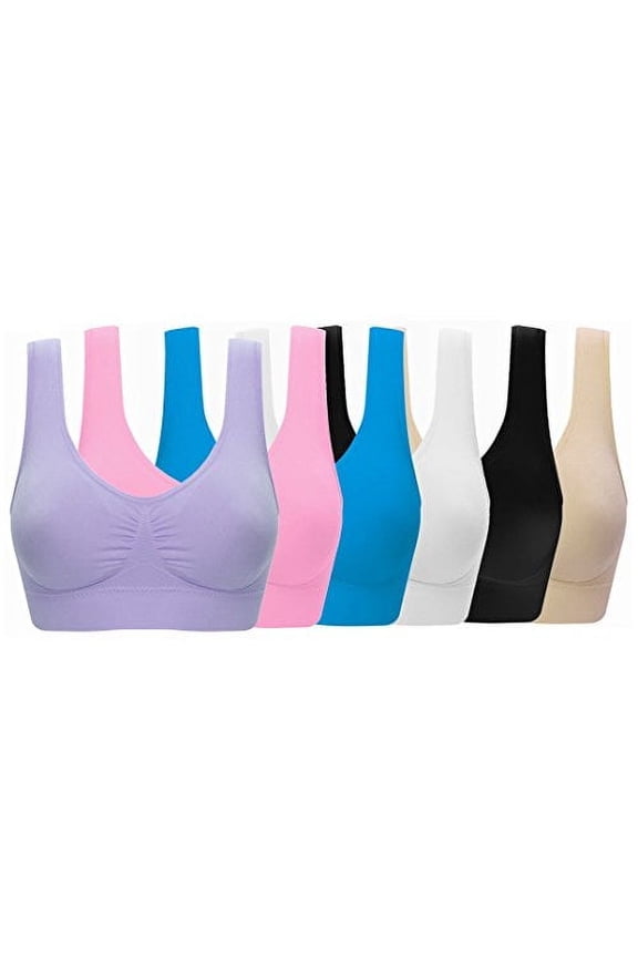 Women's Comfort Workout Sports Bra Low-Impact Activity Sleep Bras 4X-Large 6 Pack Black White Beige Blue Pink Light Purple