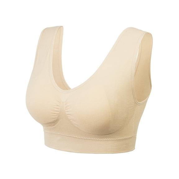 Women's Comfort Workout Sports Bra Low-Impact Activity Sleep Bras, Beige, 4XL