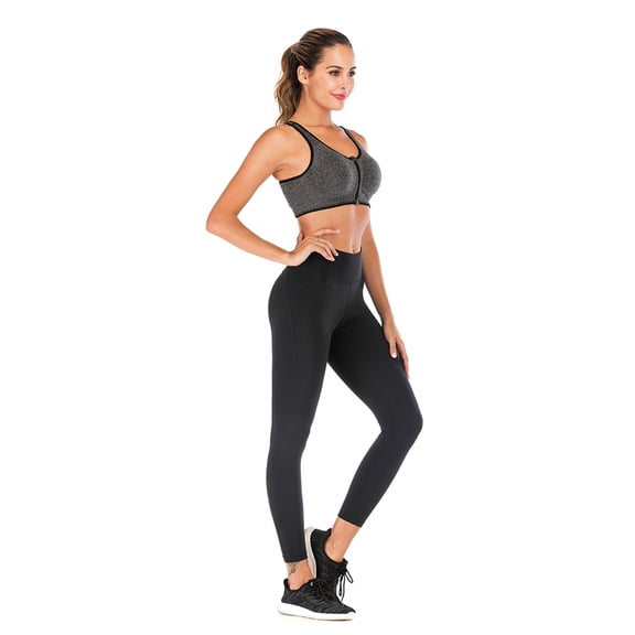 Women's Comfort Workout Sports Bra Low-Impact Activity Sleep Bras with Zipper, Gray, M
