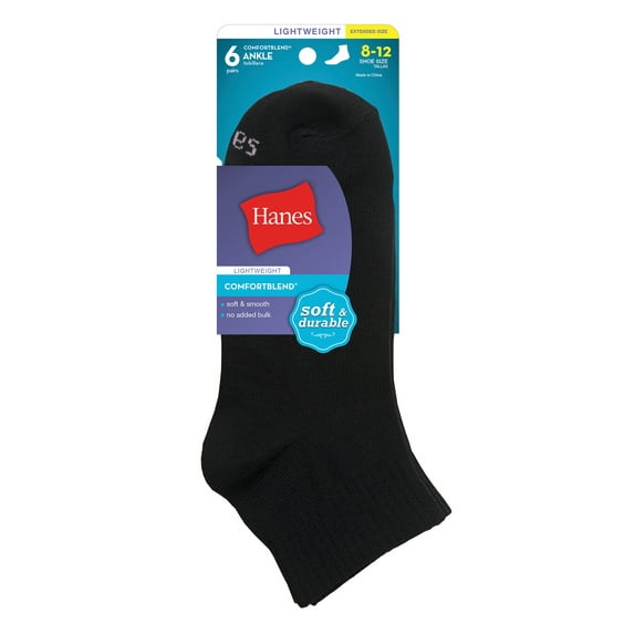 Women's ComfortBlend Lightweight Ankle Socks - Extended Sizes - 6 Pair