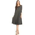 thumbnail image 1 of Women's Casual Relexed Fit 3/4 Sleeve Jersey Knit A-Line Solid Midi Dress, 1 of 4