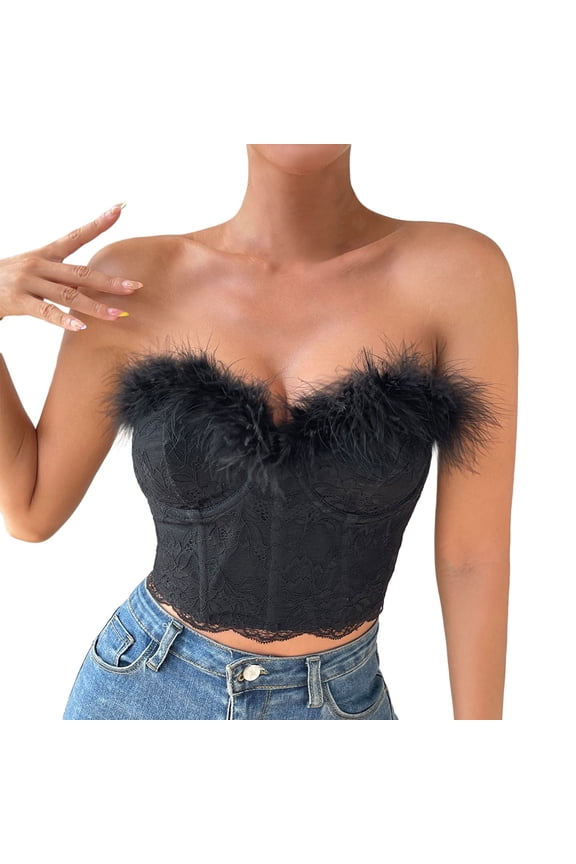 Women's Sexy Lace Low Cut Open Back Bra Comfortable Feather Steel Ring Spicy Design for All Day Wear