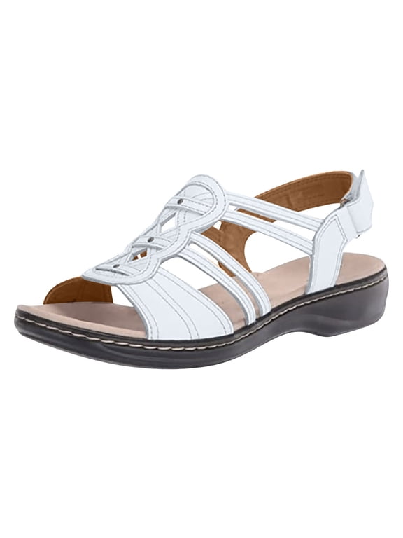 Women's Comfortable Arch Support Dressy Flat Sandals Open Toe Walking Shoes for Summer Low Heels Wedges Sandals