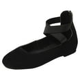 thumbnail image 1 of Women's Comfortable Ballet Flats Shoes with Elastic Ankle Straps Faux Suede Slip On Low Top Dress Shoes Black Size 7, 1 of 3