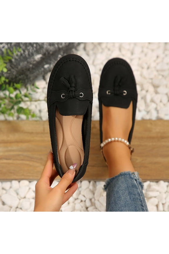 Women’s Comfortable Ballet Shoes with Arch Support, Ladies' Dressy Work Flats, Round Toe Slip on Office Shoes Black 6