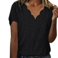 thumbnail image 1 of Women's Comfortable Breathable Jacquard Short Sleeve Knitted V Neck Lace Tshirt Knitwear, 1 of 2