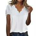 thumbnail image 1 of Women's Comfortable Breathable Jacquard Short Sleeve Knitted V Neck Lace Tshirt Knitwear, 1 of 2