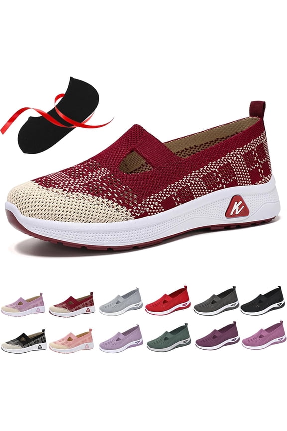 Women's Comfortable Breathable Knitted Sneakers,Women's Cut-Out Sneakers, Lightweight Outdoor Casual Orthopedic Breathable Soft Slip On Flat Shoes