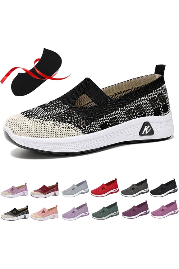 Women's Comfortable Breathable Knitted Sneakers,Women's Cut-Out Sneakers, Lightweight Outdoor Casual Orthopedic Breathable Soft Slip On Flat Shoes