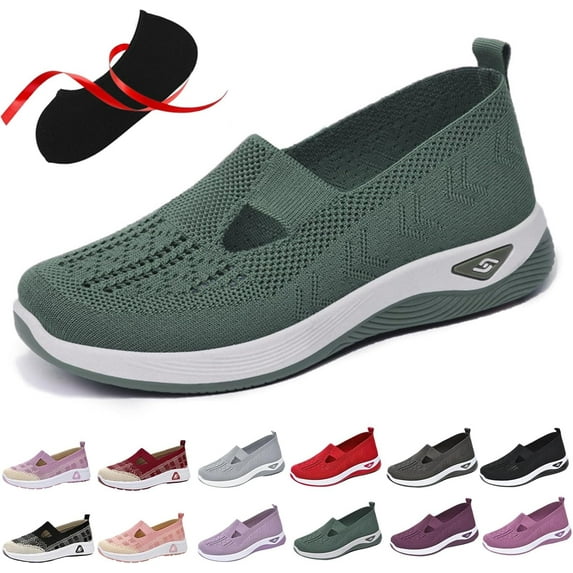 Women's Comfortable Breathable Knitted Sneakers,Women's Cut-Out Sneakers, Lightweight Outdoor Casual Orthopedic Breathable Soft Slip On Flat Shoes