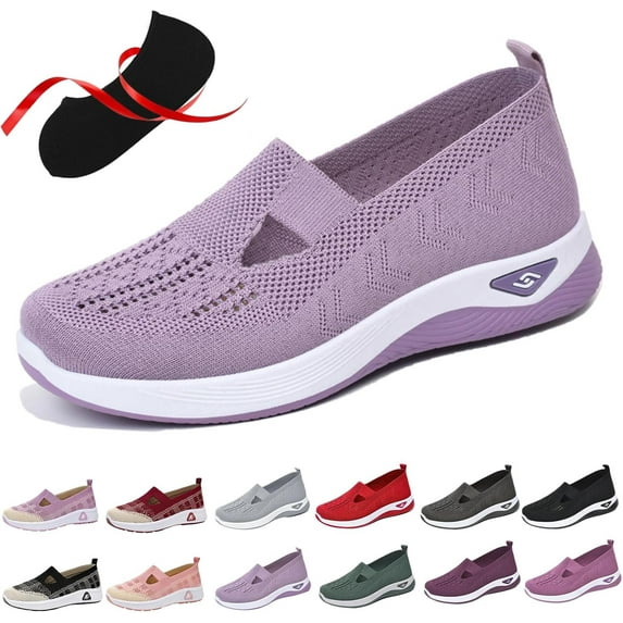 Women's Comfortable Breathable Knitted Sneakers,Women's Cut-Out Sneakers, Lightweight Outdoor Casual Orthopedic Breathable Soft Slip On Flat Shoes