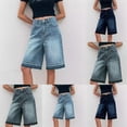 thumbnail image 1 of Women's Comfortable Casual Straight Leg Denim Shorts, High Rise with Functional Pockets, Versatile for Summer Outings, Daily Errands, or Casual Weekends, Relaxed Fit | CSEONE,Dark Blue M, 1 of 3