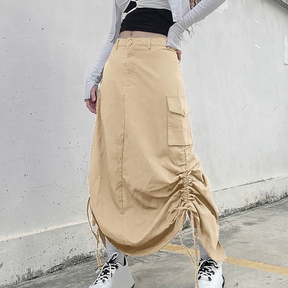 Women's Comfortable Casual Summer Attire Fashion Women Summer Button Pocket Casual High Waist Solid Long Zipper Skirt Favorite Daily Wear for Women