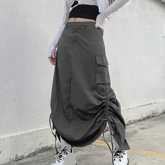 Women's Comfortable Casual Summer Attire Fashion Women Summer Button Pocket Casual High Waist Solid Long Zipper Skirt Favorite Daily Wear for Women