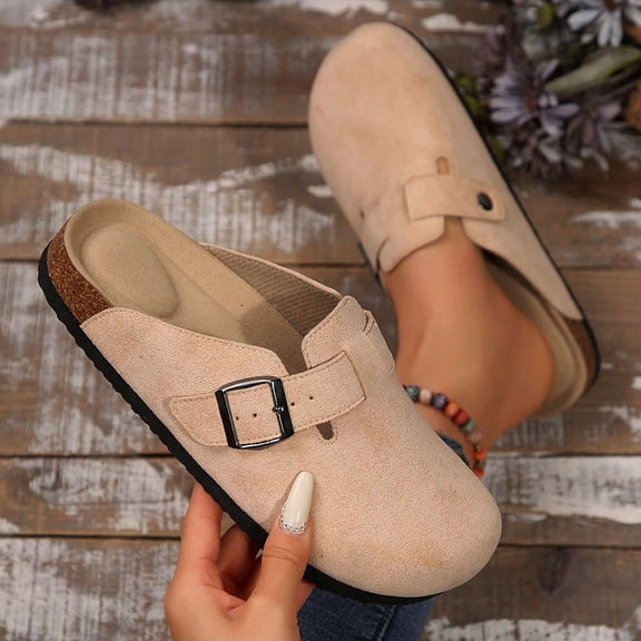 Women's Comfortable Cork Footbed Sandals - Beach Style Slides for Women